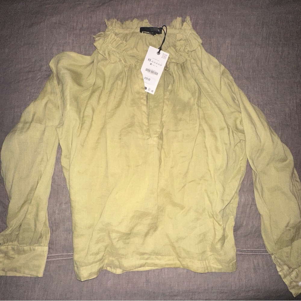 Zara Light Green Ruffled Blouse